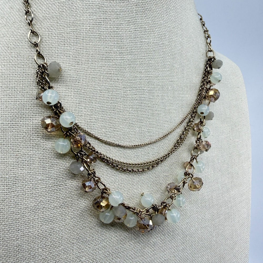 Multi-Strand Statement Necklace Boho Layering Crystal Beads Romantic Jewelry